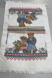Vtg Franco Kitchen Towel Teddy Bear 80s 90s Country Cottage Core Fringe Blue - Picture 1 of 5