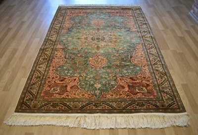 Alfombra hecha a mano turca genuina antigua verde rara liquidación envío gratuito 7 pies x 10 pies Foto 1 de 4