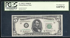 FR. 1963-L 1950-B $5 FRN FEDERAL RESERVE NOTE SAN FRANCISCO, CA PCGS UNC-64PPQ - Picture 1 of 2