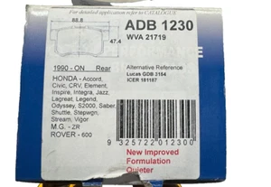 ADB REAR BRAKE PAD ADB1230 for HONDA 1990-on ACCORD CIVIC INTEGRA JAZZ ODYSSEY - Picture 1 of 4