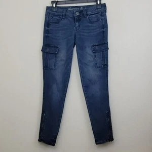 American Eagle Blue Cargo Faded Low Rise Jegging Jeans 27" X 25.5" 2 - Picture 1 of 16