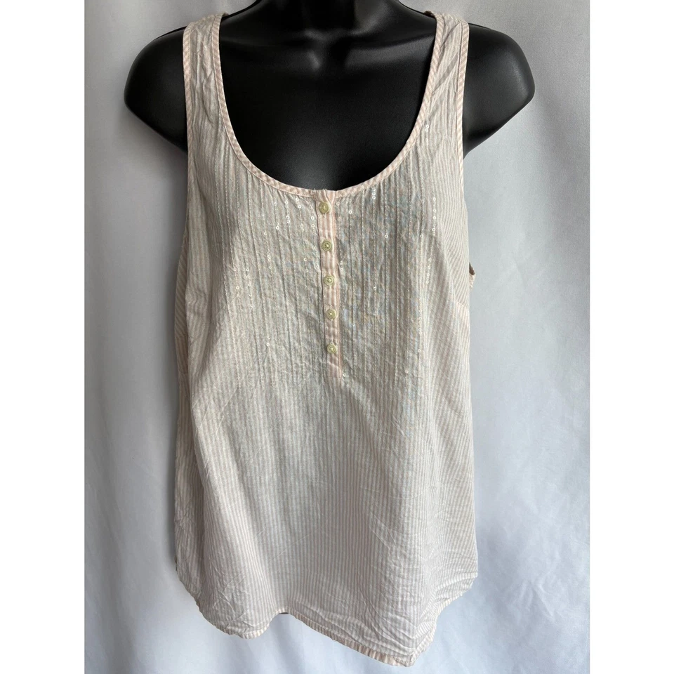 J Crew Striped Sequin Tank 100% Cotton Size 10 Natural Basics Fancy Essential - Image 1 of 4