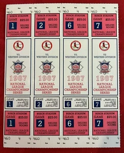 1987 MLB National League Championship Full Tickets, Gms 1, 2, 6 &7 NM Strip - Picture 1 of 2