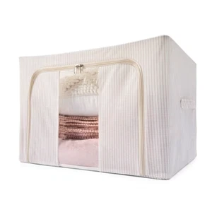 NEW Linen Look Collapsible Box with Window Bedsheets Blankets & Quilts Organiser - Picture 1 of 6