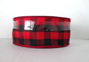 Buffalo Plaid Red And Black Wired Ribbon 2.5” Wide X 80 Feet - Picture 1 of 4