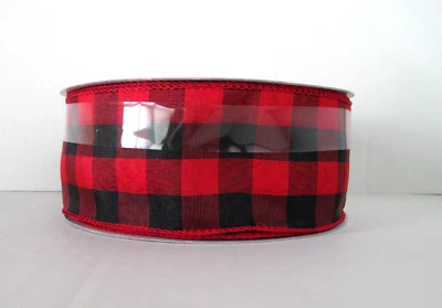 Buffalo Plaid Red And Black Wired Ribbon 2.5” Wide X 80 Feet - Image 1 of 4