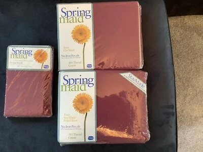 Vintage Spring Maid Twin Sheet Set. Pinafore-Burgundy. New In Packaging. - Image 1 of 4