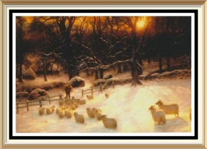 FARQUHARSON Art Print SHORTENING WINTER'S DAY Sunset Sheep Snowy Farm Landscape - Picture 1 of 1