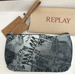 REPLAY 4 TAN LEATHER LUGGAGE TAGS AND PRINTED CANVAS ACCESSORY CASE unisex - Picture 1 of 18
