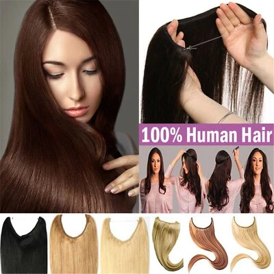 200g Double Weft  Wire Flip In One Hairpiece Real Human Hair Extension Full Head - Bild 1 von 4