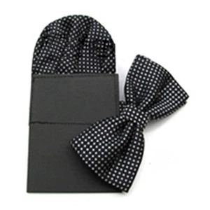 Men Pre-tied Bow Tie Handkerchief Pocket Square Polka Dots Bowtie Hanky Set  - Picture 1 of 13