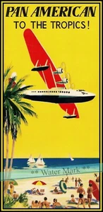 Arte de pared estilo retro impresión póster vintage de Pan American To The Tropics años 30 - Imagen 1 de 4