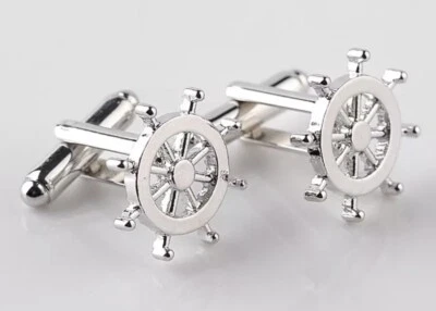 Wheel Helm Sailing Cufflinks  Titanium Plated Gift Pouch - Wedding  Family - Image 1 of 4