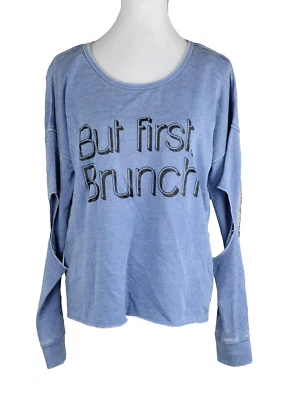 Sudadera Top Material Girl Active Cutout Gráfico "Pero Primer Brunch" Azul XS Foto 1 de 4