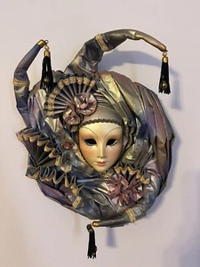 Vintage Italian Paper Mache Hand Crafted Wall Hanging Face Mask MIRHO Purple - Picture 1 of 11