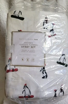 Juego de sábanas Pottery Barn Teen FLANELA PINGÜINO algodón orgánico NUEVO #D90 Foto 1 de 4