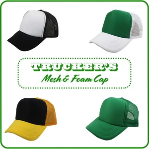 Trucker Polyester Mesh Foam Front Baseball Ball Blank Color Hat Cap ADJUSTABLE - Picture 1 of 17