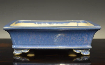 Japanese Bonsai Pot Tokoname EIMEI 8.3"(21cm) Blue Glazed Rectangle L280 - Image 1 of 4