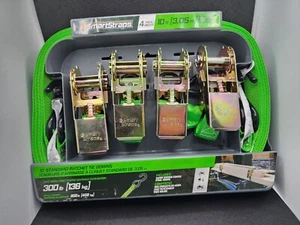 Brand New SmartStraps 10ft 300lbs Capacity Green Ratchet Tie Downs 4 Pack 4Piece - Picture 1 of 1
