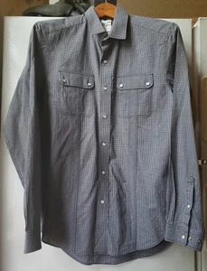 Reiss 1971 GAMBLIN Shirt Long Sleeves Snap Buttons Black White Small Sm S - Picture 1 of 4