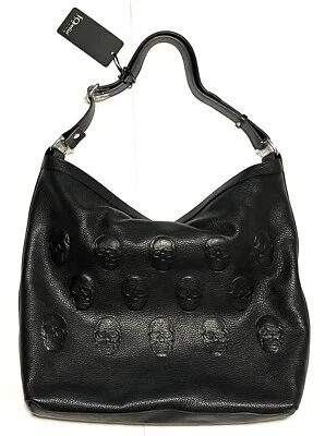 IO PELLE Italia Skull Hobo Shoulder Bag Crossbody Embossed Black Leather SLOUCHY - Image 1 of 4