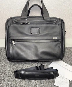 TUMI ALPHA 3 LEATHER ORGANIZER BRIEFCASE - BLACK - Ref 5449-10-A - Picture 1 of 6
