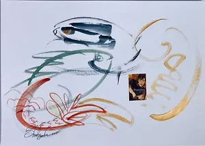 Pintura de arte collage original firmada medios mixtos acuarela obras de arte del artista - Imagen 1 de 2