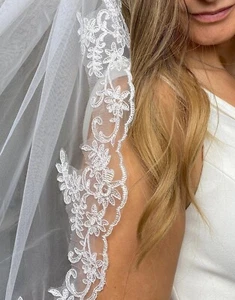 Lace Veil Mantilla Veil Lace fingertip Veil for Bride Veil with lace - Picture 1 of 4