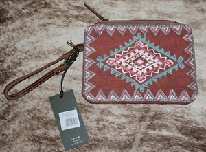 Bolso sin asas de maquillaje Myra Bag #11281 tipo lino/cuero 8"x6" bolsa bordada - Imagen 1 de 3