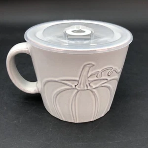 Boston Warehouse Souper Soup Mug Embossed Fall Pumpkins with Lid & Vent 20 oz - Picture 1 of 13