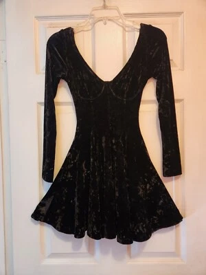 VESTIDO SKATER VINTAGE AÑOS 90 TERCIOPELO APLASTADO NEGRO CONTEMPORÁNEO INFORMAL XXS-XS Foto 1 de 4