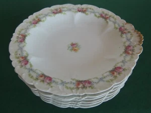 6 Antique Ahrenfeldt Limoges 8 1/2" Seafood Oyster Plates Pink Rose Scallop Rim - Picture 1 of 12