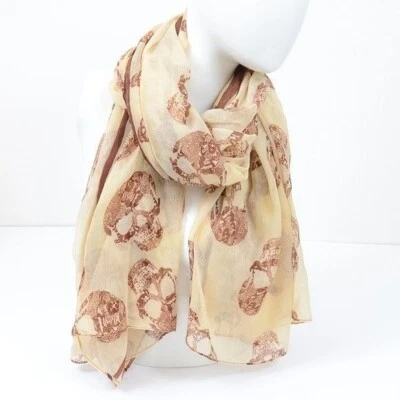 ENORME! Bufanda Calavera Marrón 66"x40" Floral Esqueleto Mantón Suave, Ligero NUEVO Foto 1 de 4