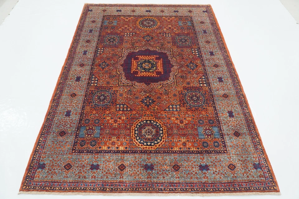 5 x 7 ft Rusty Orange Mamluk Afghan Hand Knotted Medallion Area Rug - Image 1 of 4