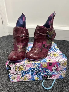 Irregular Choice Miaow Heeled Ankle Boots Womens UK Size 6 Purple Round Toe Cat - Picture 1 of 9