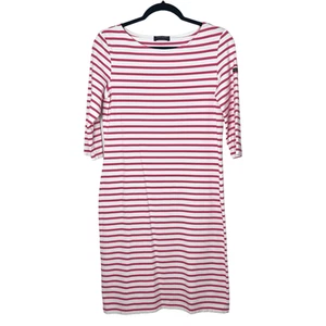 Saint James PROPRIANO Form-Fitting Stripe Dress 3/4 Sleeves Pink/White - Picture 1 of 7