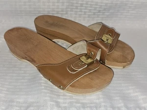 Dr Scholls Sandals Wooden Original Collection Platform Slide Tan/Brown Clog Sz 8 - Picture 1 of 5