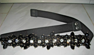 Luxury Women Stretch Black Crystal Rhinestone Elastic Waist Belt Size S-M 26-32" - Picture 1 of 19