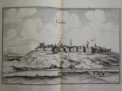 Burg Coucy-le-Château-Auffrique Topographia Galliae EA Merian Kupferstich 1655 - Bild 1 von 3