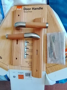 B&Q Stainless. S & Wood Door Handle Set - Interior/Exterior Use (Old Stock New) - Picture 1 of 23