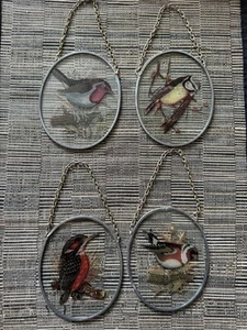 Vintage Pewter Pendant Stained Glass Style Set of 4 Birds - Picture 1 of 8