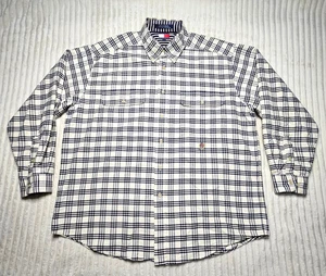 Tommy Hilfiger Shirt Men's LARGE Blue White Plaid Long Sleeve Button Down - Picture 1 of 8