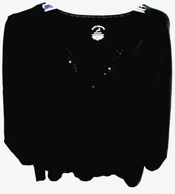 White Stag Top Woman's V-Neck w Sequins & Beads Long Sleeve Black Size 3X 22/24W - Image 1 of 4