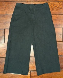 Ganni Women's Wide Leg Ankle Crop Cotton Trousers Pants w/ Logo Cuff Sz 42 - L - Picture 1 of 15