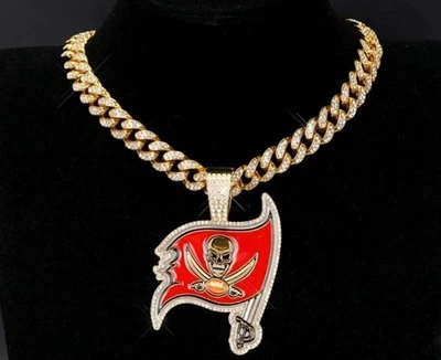 坦帕湾海盗宝石链项链 - 银或金古巴链 - 24 英寸链 — 第 1/3 张图片