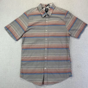 Volcom Shirt Mens Large Gray Striped Slim Fit Vorzy Short Sleeve Skater - Picture 1 of 10