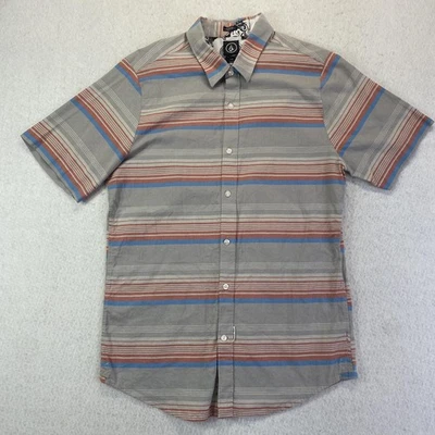 Volcom Shirt Mens Large Gray Striped Slim Fit Vorzy Short Sleeve Skater - Image 1 of 4