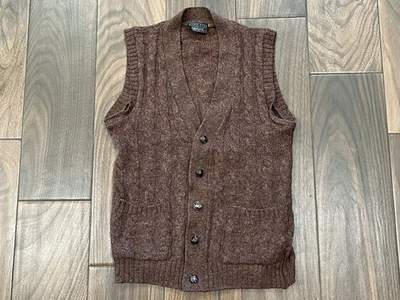 Lands Ends Shetland Wool Sweater Vest England Cable Knot Brown Medium - Image 1 of 4