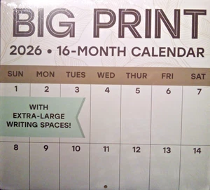 2026 BIG PRINT Wall Calendar Home Office Organizer Extra Large Boxes FREE S/H! - Picture 1 of 5