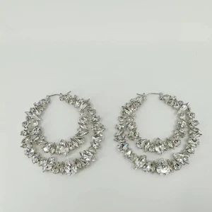 Saint Laurent YSL Crystal Double Hoop Earrings / ungetragen - Picture 1 of 4